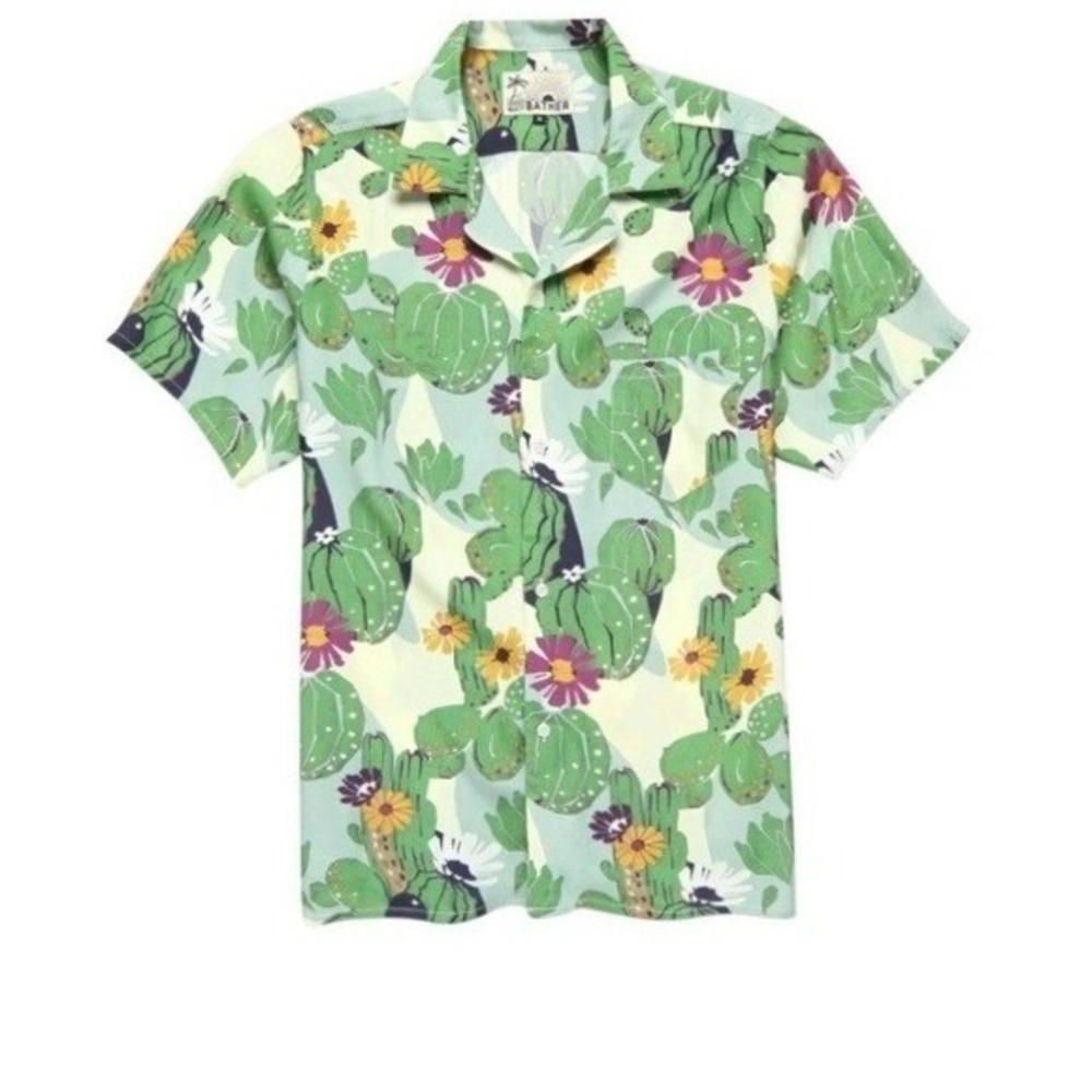 Bather Mens XXL Cactus Print Camp Collar Short Sleeve Button Up Shirt